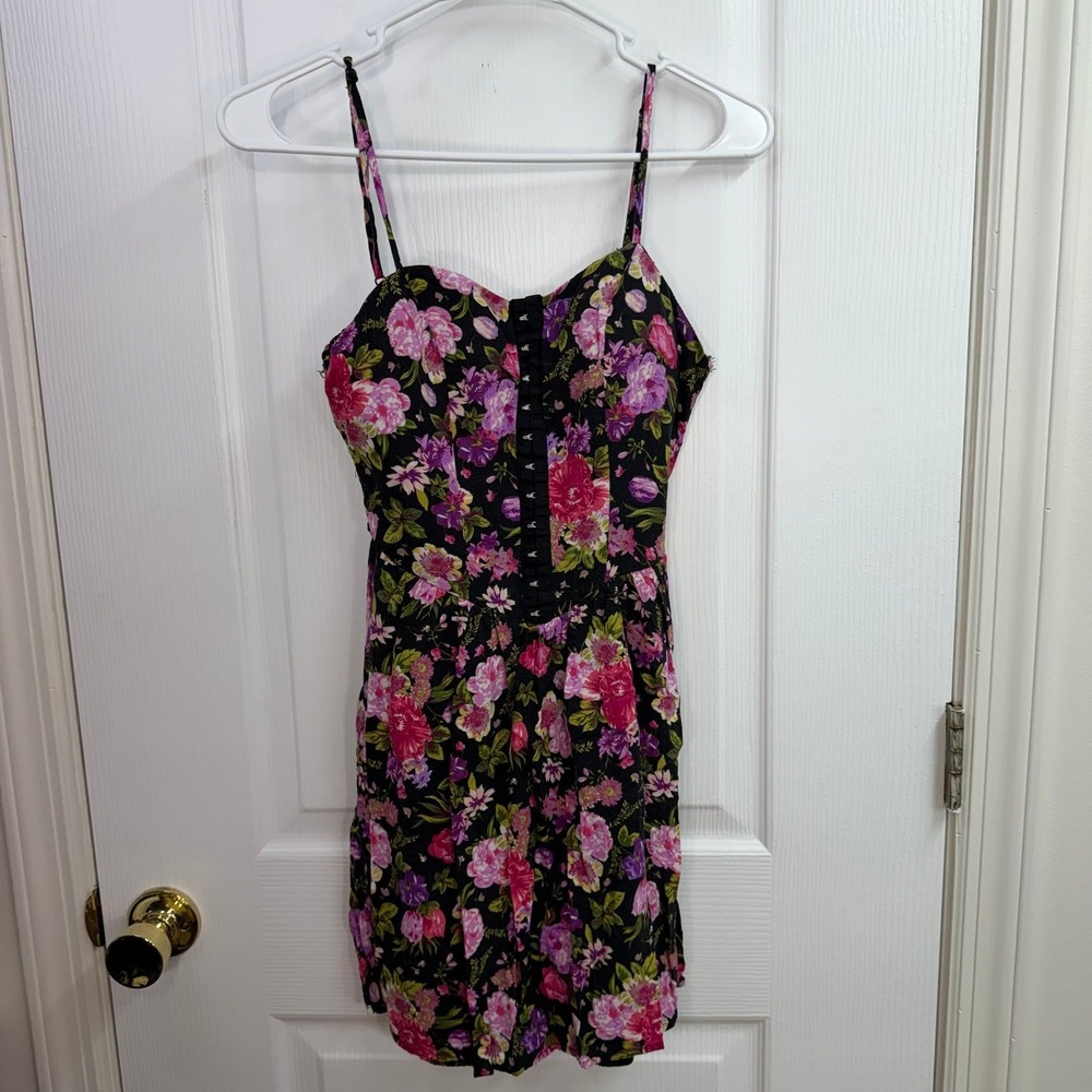 XXI black floral grunge goth adjustable cami lined mini dress casual stretch S